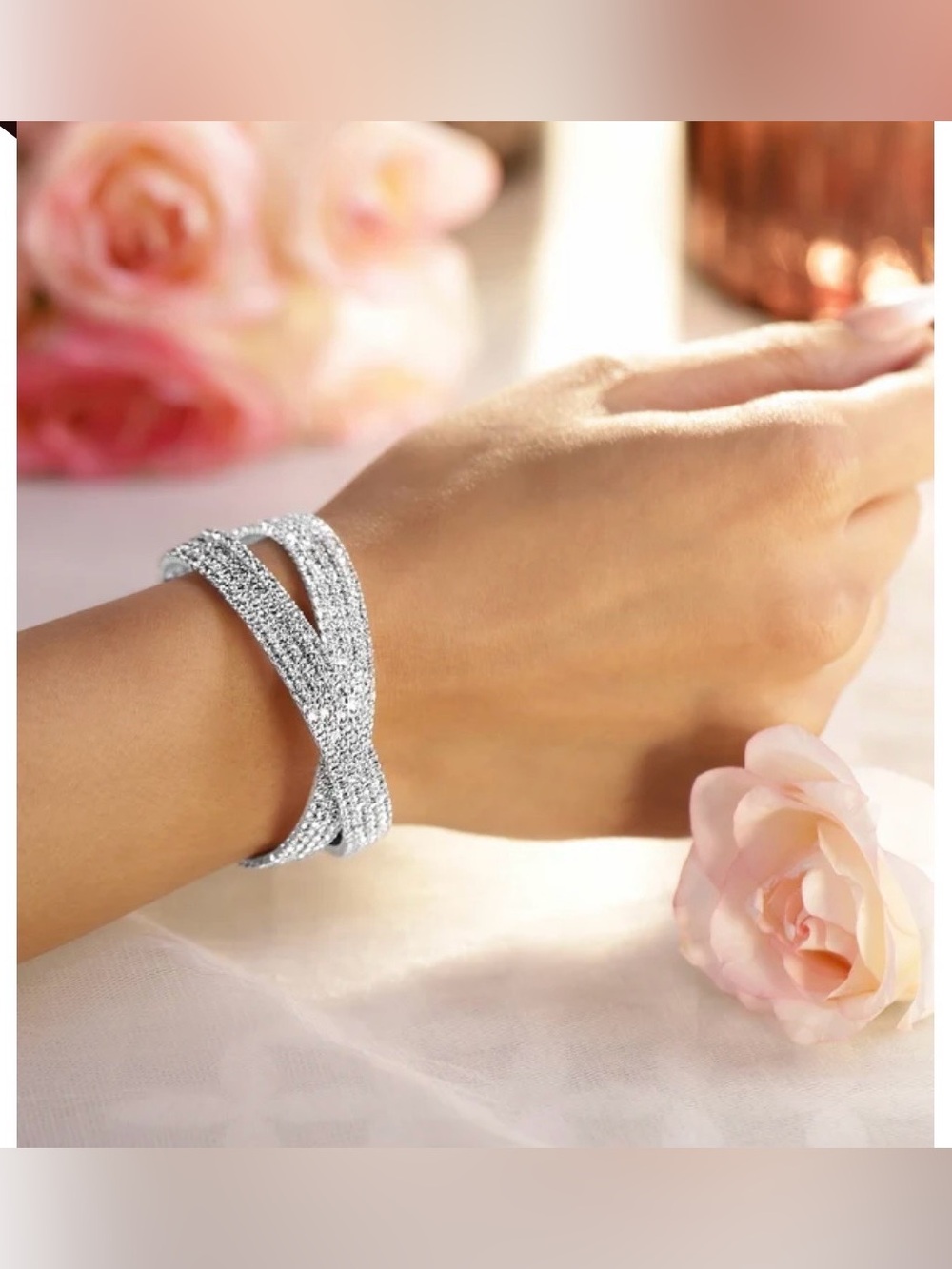 Silver Crystal Multi-Row Cuff Bracelet